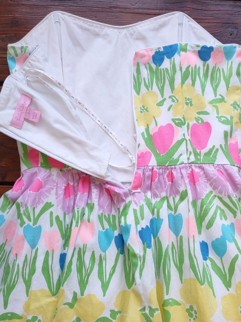 🌷 Lilly Pulitzer Payton Strapless Floral Dress Colorful Tulips Size 2 - Picture 12 of 14
